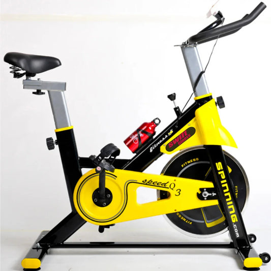 Sturdy steel frame exercise bike for stability.