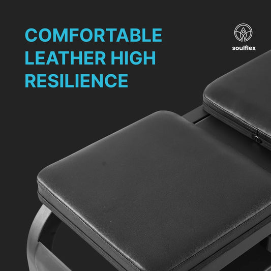 Adjustable Bench for home and gym use, exercise bench with six height adjustments, built-in storage for dumbbells and equipment. Features a wider cushion area, solid steel construction, sleek design, ultra-durable materials, and a max load capacity of 300 kgs. Equipped with wheels for easy mobility.