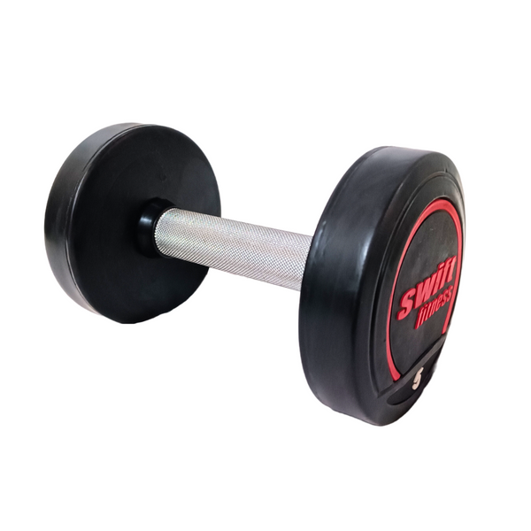 Premium round dumbbells set made of PVC, coated with silicon.