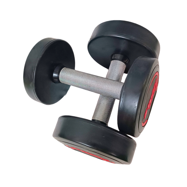 Premium round dumbbells set made of PVC, coated with silicon.