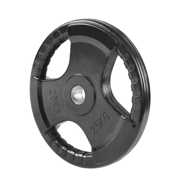 Heavy-duty rubber plates for strength training.