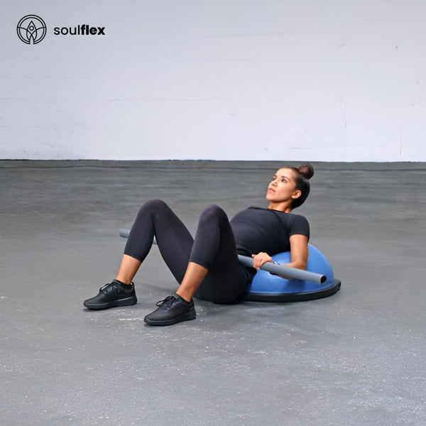 Soulflex Anti-Burst Classic Balance Ball, exercise ball with detachable resistance band. Anti-skid, extra-thick, and extra-durable gym balance ball for stability, strength training, and core workouts. Ideal for yoga, pilates, and full-body exercises.